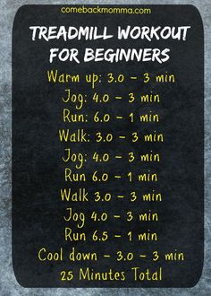 the treadmill workout for beginners is written on a blackboard with yellow writing