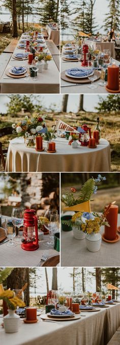 a collage of photos showing different types of table settings