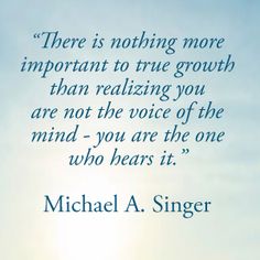 there is nothing more important to true growth than realizing you are not the voice of the mind - you are the one who hears it