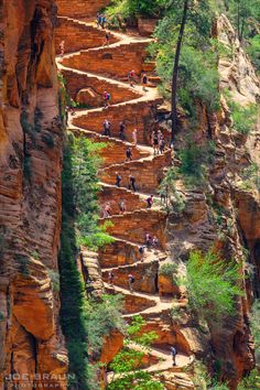 many people are walking up and down the stairs in the canyons that make them look like they're going to climb