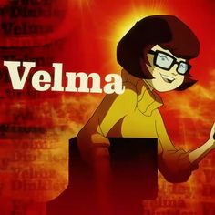 a cartoon character with glasses and a yellow shirt holding a cell phone in front of a red background