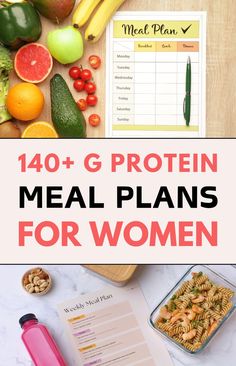 the meal plan for women with text overlay that reads, 40 + g protein meal plans for women