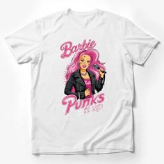 Punk Barbie Graphic Tee, Pink Hair Punk Rock Barbie T-Shirt, Women's Fashion Top, Unique Gift Idea Male T-Shirt Custom graphic T-Shirt.Customize your color