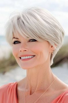 Save this pin for the best hairstyles for women over 60 with fine hair. This pixie cut with full, long bangs has a short back and sides to create a strong foundation. The longer bangs add softness and versatility. 55 Hair Styles Older Women, Longer Bangs, Short Back And Sides, Hairdo Ideas, Short Hairstyles Over 50, Shot Hair