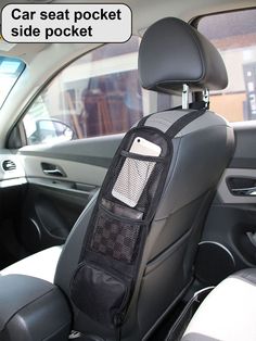 the car seat pocket is attached to the side pocket in the back of a vehicle