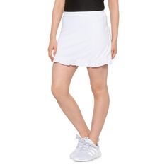 Enjoy A Day On The Court In This G Lifestyle Ruffled Hem Tennis Skort, Made From Ruco Therm Cooling Menthol Fabric For Cooling, Moisture-Wicking Comfort. Bonus: The Pockets Are Sized For Holding Tennis Balls. Upf 50+ Sun Protection To Block Harmful Uv Rays Soft Nylon-Polyurethane Blend Ruco Therm Cooling Thermoregulation Offers A Cool Menthol Boost Moisture Wicking And Wrinkle Resistant Elastic Waistband Hand Pockets Sized For Holding Golf Balls Or Tennis Balls Ruffled Hem Matching Undershorts S White Stretch Skort With Ruffles, White Stretch Bottoms With Ruffles, Summer Ruffle Bottoms In Elastane, Casual White Ruffled Skort, White Casual Ruffled Bottoms, Fitted Bottoms With Ruffle Hem For Daywear, Casual Stretch Skort With Ruffle Hem, Casual White Bottoms With Ruffle Hem, Wrap Skort