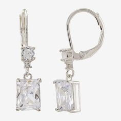 Features: In A Gift Box, Nickel FreeEarring Back: Lever BackShape: EmeraldStone Cut: PrincessStone Millimeter Measurement: 8 Mm Width, 6 Mm LengthMetal Color: Silver ToneEarring Length: 6.2mmEarring Width: 26.3mmCare: Wipe CleanStone Type: 6 Cubic ZirconiaEarrings Style: Drop EarringsMetal: Pure Silver Over BrassCountry of Origin: Imported Rectangular Cubic Zirconia Earrings For Gifts, Rectangular Cubic Zirconia Earrings, Classic Rectangular Cubic Zirconia Earrings, Rectangular Prong Setting Earrings, Classic Nickel-free Cubic Zirconia Earrings, Clip-on Cubic Zirconia Jewelry Gift, Silver Rectangular Cubic Zirconia Earrings, Elegant Rectangular Hypoallergenic Jewelry, Elegant Hypoallergenic Rectangular Jewelry