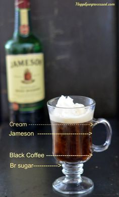 the ingredients to make an irish coffee drink