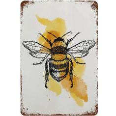 a drawing of a bee on a white background with yellow watercolors and brown grunge