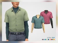 the shirt is green, pink and blue with buttons on the collared shirts are also available in men's clothing