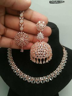 Very beautiful handmade American diamond necklace set Engagement Necklaces, Perhiasan India, American Diamond Jewellery, Indian Bridal Jewelry Sets, American Diamond Necklaces, Jewelry Set Design, Bridal Necklace Set, Diamond Necklace Set, Diamond Jewelry Designs