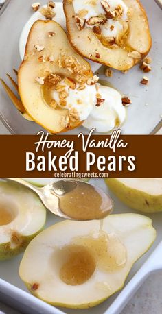 honey vanilla baked pears with yogurt and walnuts