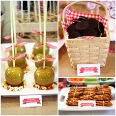 desserts and snacks displayed in baskets at a party