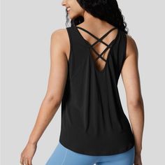 Crisscross Back Curved Hem Casual Tank Top. For: Casual Activities. Features: Crisscross Straps Add Intricate Detailing To Your Look. Classic Curved Hem Design For Free Movement. Please Kindly Note There Is No Padding. Designed With 2-Way Stretch Fabric. Black Strappy Top With Crisscross Straps, Black Strappy Tops With Crisscross Straps, Black Tops With Strappy Back, Casual Black Cross Back Top, Black Top With Crisscross Straps And Cross Back, Free Movement, Casual Tank Tops, 2 Way, Criss Cross