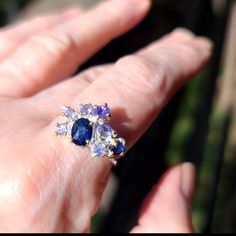 This Is A New Sapphire, Tanzanite, Kyanite And Amethyst Hand Forged .925 Sterling Silver Ring With 24k Gold Findings Size 8.75. These Gemstones Are So Crisp They Practically Carry The Sun With Them! Please Ask Questions And Make An Offer. I Can't Say Yes If You Don't Ask! Say Yes, Hand Forged, Womens Jewelry Rings, 925 Sterling Silver Ring, Blue And Silver, Sterling Silver Ring, Silver Ring, The Sun, Sapphire