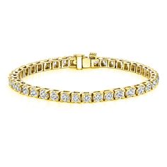 Classic tennis bracelet set in 14k Yellow Gold metal with a 4-prong setting with breathtaking round-cut diamond with a total weight of 10.00 ct. and 7 in length Traditional Diamond, Diamond Tennis Bracelet, Sterling Bracelets, Tennis Bracelet Diamond, Tennis Bracelet, Silver Diamonds, Round Cut Diamond, Round Diamond, Online Jewelry