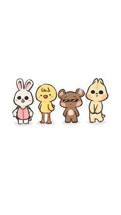 three cartoon animals standing next to each other