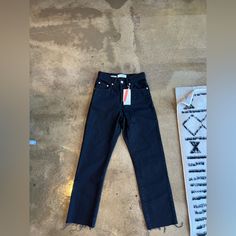 New With Tags! Mango - Havana Straight Jeans - Size 1 - Black - High-Waist - Button Fly - Raw Hem - See Photos For Measurements Distressed Pants, Cream Jeans, Mango Jeans, High Rise Mom Jeans, Black High Waist, Destroyed Jeans, Jeans Button, Distressed Denim Jeans, Maternity Jeans