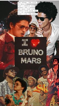 collage of photos with the words i love bruno mars and images of young men