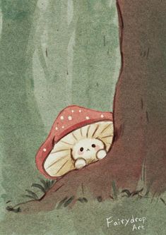 an illustration of a mushroom hiding under a tree