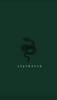 a black and white snake on a green background with the word slythern written below it