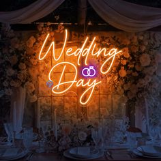 Wedding Day Neon Sign Decoration Led Lights Engaged Rings, Elegant Cursive Fonts, Neon Ring, Custom Neon Lights, Joyous Celebration, Wedding Neon Sign, Cursive Font, Neon Wedding, Cursive Fonts