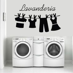 laundry room wall decal with clothes hanging on the line