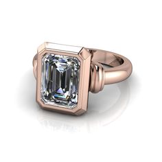 Beatrice No. 1-Bel Viaggio Designs Classic Rose Gold Solitaire Emerald Ring, Classic 14k Rose Gold Ring With Bezel Setting, Classic 14k Rose Gold Emerald Cut Ring, Modern Rose Gold Diamond Ring With Bezel Setting, Classic Rose Gold Diamond Ring With Bezel Setting, Classic Emerald Cut Emerald Ring In Rose Gold, Diamond Bracelet Design, Emerald Cut Moissanite, Ring Bezel