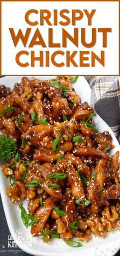 crispy walnut chicken on a white plate