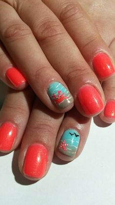 Short Beach Acrylic Nails, Key West Nails Summer, French Manicure Beach Nails, Beach Themed Nails Easy, Toenail Art Designs Beach, Beach Nails By Skin Tone Range, Beach Scene Nails, Beachy Toenail Designs, Cruise Nails Caribbean Ideas