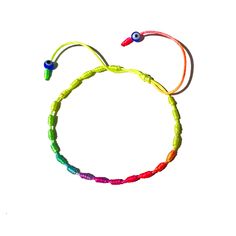 "Colorful knotted string bracelet for Kids and adults with blue glass evil eye beads A sweet and fun gift for Kids and Adult women We made it safe for you to get it wet Handmade happily for you in USA Bracelet will arrive in a cute package ready for gift giving with a sweet blessing that reads, \"May you be Protected, Happy, Healthy and Wealthy\". ✭ Please note that string colors may vary from photos since this is a handmade work. If your little one insist on the colors to match the photo then p Rainbow Evil Eye, Diy Friendship Bracelets Easy, Usa Bracelet, Bracelet For Kids, Friendship Bracelets Easy, Multicolor Bracelet, Bracelets Easy, Handmade Evil Eye, Glass Evil Eye