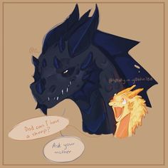 a drawing of a black dragon and a yellow dragon with speech bubbles in front of them