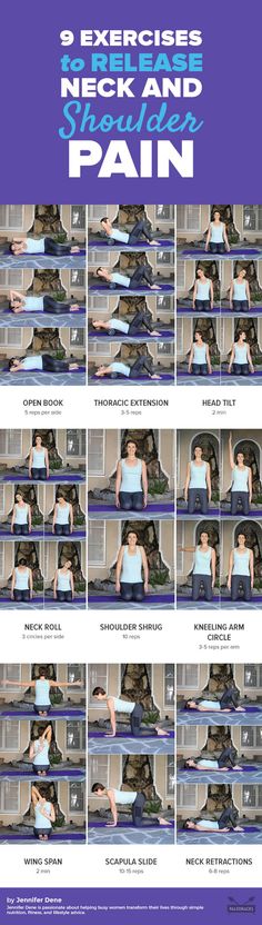 the poster shows how to do exercises for neck and shoulder pain, as well as an image