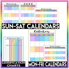 the sun - sat calendar is shown in rainbow colors