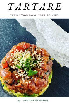 an image of a food item with the title ginger and sesame tuna tartare