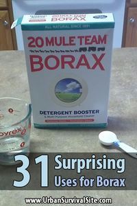 a box of borax sitting on top of a counter next to measuring cups