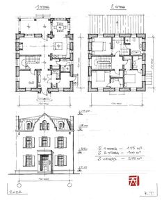 two plans for the first and second floors of a house, with an attached porch