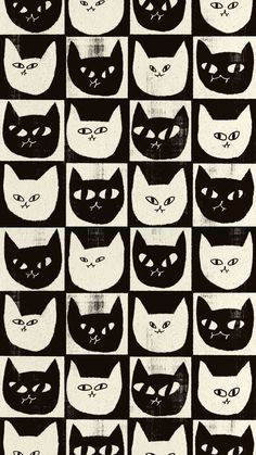 many black and white cats are shown in the same pattern as they appear to be drawn on