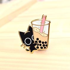 Scaredy Cat Boba Pin – sugarnova Black Cat Kawaii, Cute Bubble Tea, Scaredy Cat, Cat Kawaii, Enamel Pin Collection, Cat Enamel Pin, Pin Cute, Cool Pins, Boba Tea