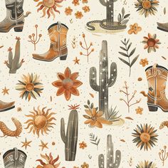 Western Desert Wallpaper | Cowboy Boots and Cacti Peel and Stick Wallpaper Fall Western Wallpaper, Western Fall Wallpaper, Cowboy Boots Wallpaper, Western Background Wallpapers, Western Screensavers, Desert Motifs, Fall Backgrounds Wallpapers, Desert Elements, Boots Wallpaper