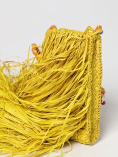 Mini Bag MADE FOR A WOMAN Woman color Yellow Woman Shoulder, Woven Raffia, Woman Colour, Beaded Chain, Yellow Color, Shoulder Bag Women, Chain Strap, Bag Making, Mini Bag