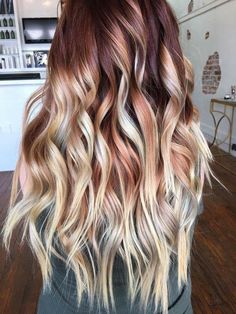 #haircolor #hair #hairideas #hairstyles Red Balayage Hair, Balayage Hair Color, Red Blonde Hair, Red Balayage, Copper Blonde, Blond Balayage, Red To Blonde, Ombré Hair, Balayage Hair Blonde