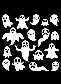 halloween ghost silhouettes on black background stock photo - image 349874