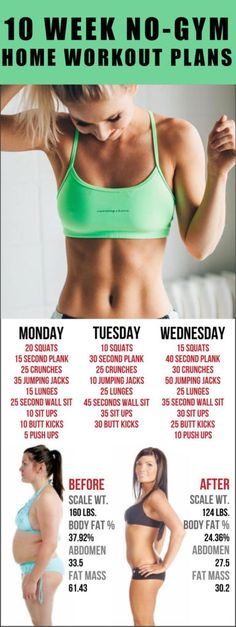 an advertisement for a women's health and fitness program with the words, 10 week no - gym home workout plans