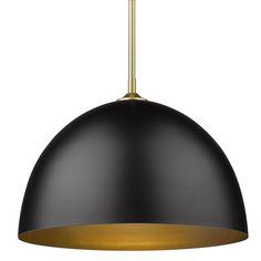 a black and gold pendant light hanging from the ceiling