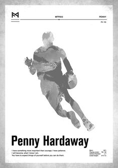 an advertisement for penny hardaway featuring a man running with a basketball in his hand