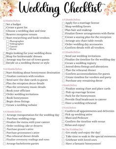 a wedding checklist with flowers on it