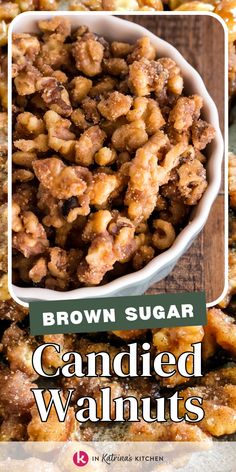 PERFECT for charcuterie boards! Brown Sugar Candied Walnuts will be your go-to topping for sweets, salads, and snack mixes. Package them up as a hostess gift or a holiday gift for friends! Candied Walnut Recipe, Snack Mixes, Walnut Recipes, A Charcuterie Board, Holiday Favorite Recipes, Nut Recipes, Sugar Candy