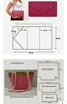 an image of a woman's purse with measurements and instructions to make it look like she