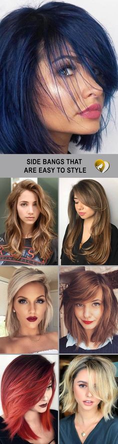 Cute Side Bangs, Angled Hair, Shoulder Length Hair Cuts With Bangs, Short Blue Hair, Chin Length Haircuts, Long Side Bangs, Side Bangs Hairstyles, Hair Dyed, How To Cut Bangs